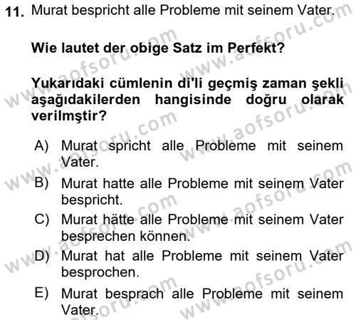Almanca 2 Dersi 2021 - 2022 Yılı Yaz Okulu Sınav Soruları 11. Soru
