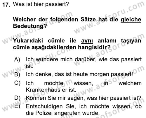 Almanca 2 Dersi 2021 - 2022 Yılı Yaz Okulu Sınav Soruları 17. Soru