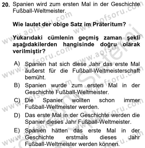 Almanca 2 Dersi 2021 - 2022 Yılı Yaz Okulu Sınav Soruları 20. Soru
