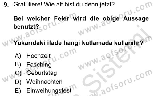 Almanca 2 Dersi 2021 - 2022 Yılı Yaz Okulu Sınav Soruları 9. Soru