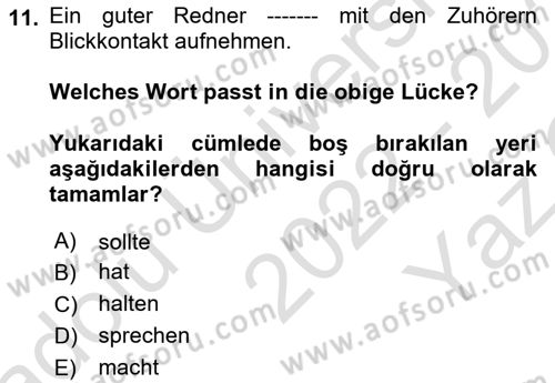 Almanca 2 Dersi 2022 - 2023 Yılı Yaz Okulu Sınav Soruları 11. Soru