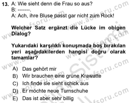 Almanca 2 Dersi 2022 - 2023 Yılı Yaz Okulu Sınav Soruları 13. Soru