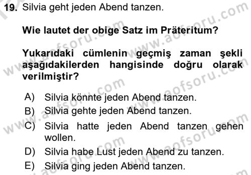 Almanca 2 Dersi 2022 - 2023 Yılı Yaz Okulu Sınav Soruları 19. Soru