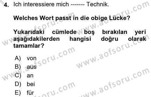 Almanca 2 Dersi 2022 - 2023 Yılı Yaz Okulu Sınav Soruları 4. Soru