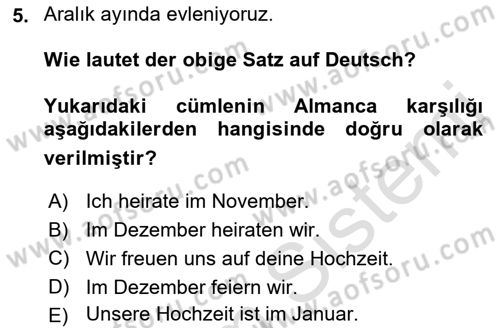 Almanca 2 Dersi 2022 - 2023 Yılı Yaz Okulu Sınav Soruları 5. Soru