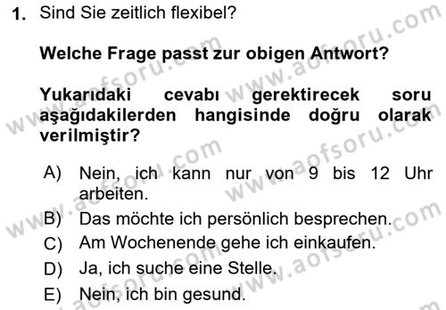 Almanca 2 Dersi 2023 - 2024 Yılı (Vize) Ara Sınav Soruları 1. Soru