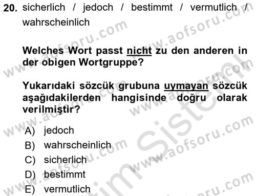 Almanca 2 Dersi 2023 - 2024 Yılı (Vize) Ara Sınav Soruları 20. Soru