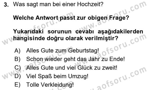Almanca 2 Dersi 2023 - 2024 Yılı (Vize) Ara Sınav Soruları 3. Soru