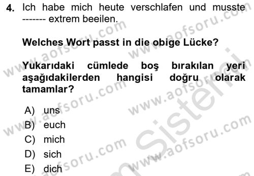 Almanca 2 Dersi 2023 - 2024 Yılı (Vize) Ara Sınav Soruları 4. Soru