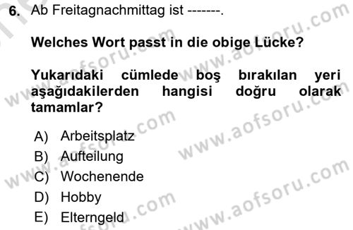 Almanca 2 Dersi 2023 - 2024 Yılı (Vize) Ara Sınav Soruları 6. Soru