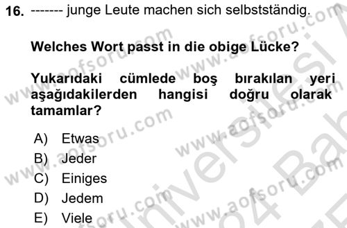 Almanca 2 Dersi 2023 - 2024 Yılı (Final) Dönem Sonu Sınav Soruları 16. Soru