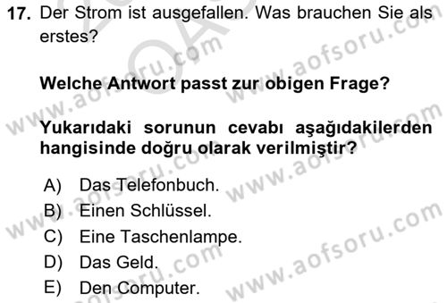 Almanca 2 Dersi 2023 - 2024 Yılı (Final) Dönem Sonu Sınav Soruları 17. Soru
