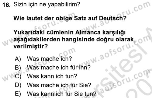 Almanca 2 Dersi 2023 - 2024 Yılı Yaz Okulu Sınav Soruları 16. Soru