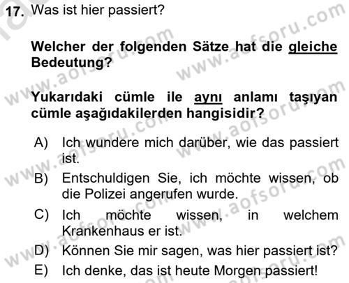Almanca 2 Dersi 2023 - 2024 Yılı Yaz Okulu Sınav Soruları 17. Soru