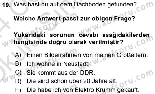 Almanca 2 Dersi 2023 - 2024 Yılı Yaz Okulu Sınav Soruları 19. Soru