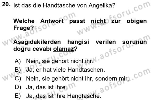 Almanca 2 Dersi 2023 - 2024 Yılı Yaz Okulu Sınav Soruları 20. Soru