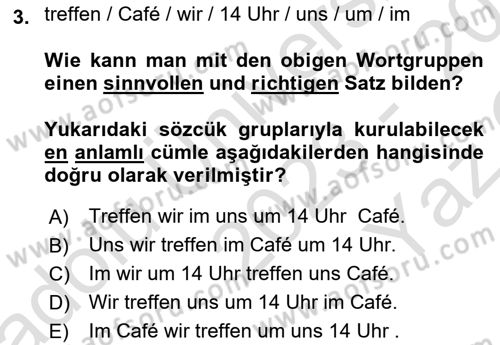 Almanca 2 Dersi 2023 - 2024 Yılı Yaz Okulu Sınav Soruları 3. Soru
