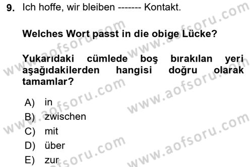 Almanca 2 Dersi 2023 - 2024 Yılı Yaz Okulu Sınav Soruları 9. Soru