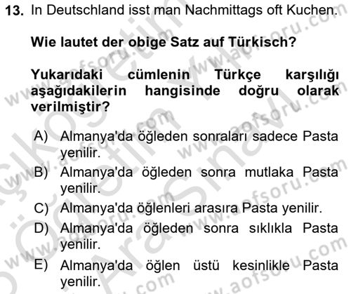 Almanca 2 Dersi 2024 - 2025 Yılı (Vize) Ara Sınav Soruları 13. Soru