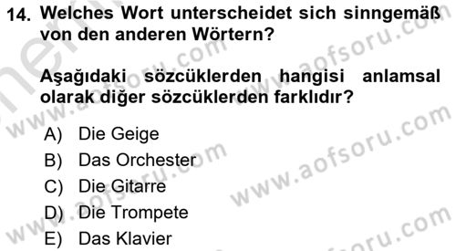Almanca 2 Dersi 2024 - 2025 Yılı (Vize) Ara Sınav Soruları 14. Soru