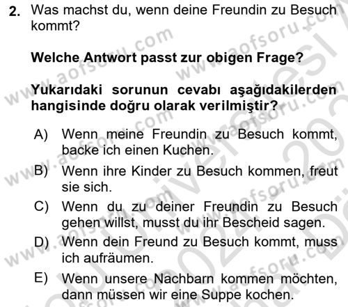 Almanca 2 Dersi 2024 - 2025 Yılı (Vize) Ara Sınav Soruları 2. Soru