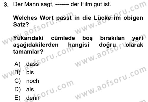 Almanca 2 Dersi 2024 - 2025 Yılı (Vize) Ara Sınav Soruları 3. Soru
