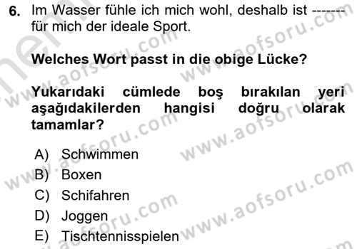 Almanca 2 Dersi 2024 - 2025 Yılı (Vize) Ara Sınav Soruları 6. Soru