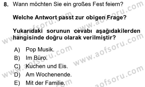 Almanca 2 Dersi 2024 - 2025 Yılı (Vize) Ara Sınav Soruları 8. Soru