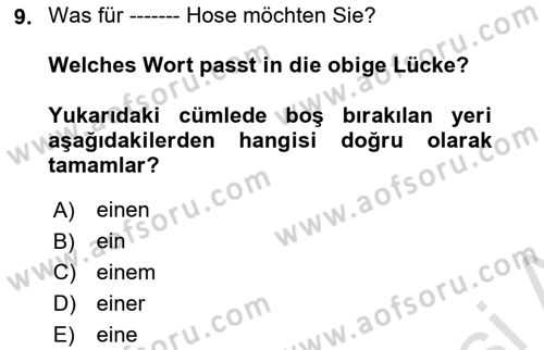 Almanca 2 Dersi 2024 - 2025 Yılı (Vize) Ara Sınav Soruları 9. Soru