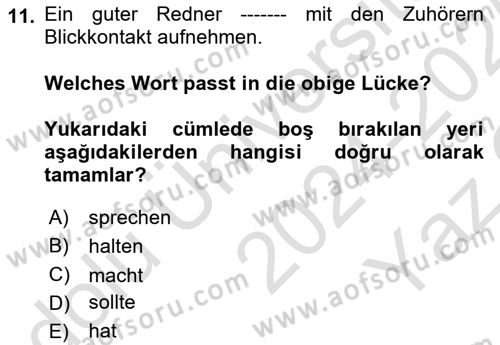 Almanca 2 Dersi 2024 - 2025 Yılı Yaz Okulu Sınav Soruları 11. Soru