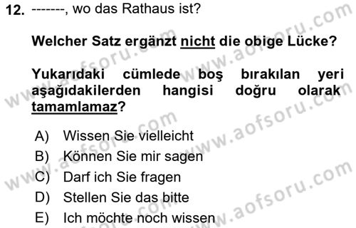 Almanca 2 Dersi 2024 - 2025 Yılı Yaz Okulu Sınav Soruları 12. Soru
