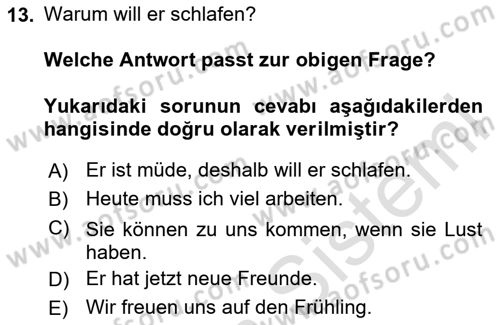 Almanca 2 Dersi 2024 - 2025 Yılı Yaz Okulu Sınav Soruları 13. Soru