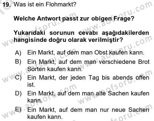 Almanca 2 Dersi 2024 - 2025 Yılı Yaz Okulu Sınav Soruları 19. Soru