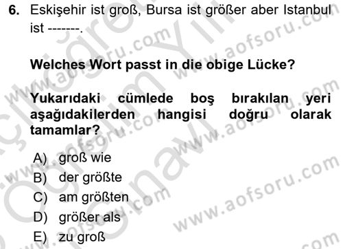 Almanca 2 Dersi 2024 - 2025 Yılı Yaz Okulu Sınav Soruları 6. Soru