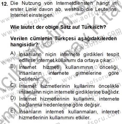 Turizm İçin Almanca 1 Dersi 2013 - 2014 Yılı (Vize) Ara Sınav Soruları 12. Soru