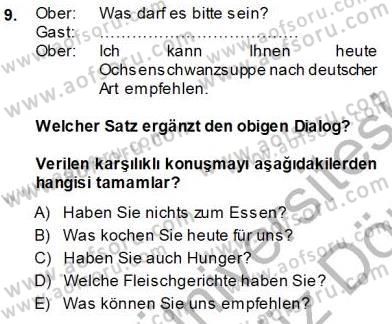 Turizm İçin Almanca 1 Dersi 2013 - 2014 Yılı (Vize) Ara Sınav Soruları 9. Soru