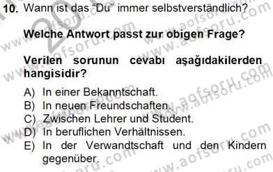 Turizm İçin Almanca 1 Dersi 2013 - 2014 Yılı Tek Ders Sınav Soruları 10. Soru