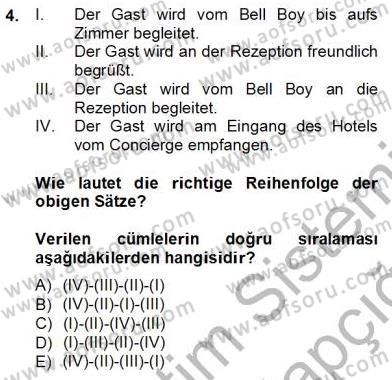 Turizm İçin Almanca 1 Dersi 2013 - 2014 Yılı Tek Ders Sınav Soruları 4. Soru