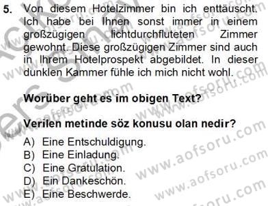 Turizm İçin Almanca 1 Dersi 2013 - 2014 Yılı Tek Ders Sınav Soruları 5. Soru