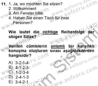 Turizm İçin Almanca 1 Dersi 2014 - 2015 Yılı (Final) Dönem Sonu Sınav Soruları 11. Soru