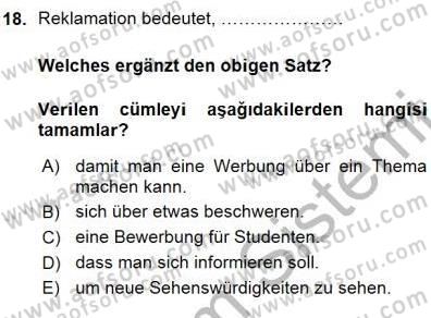 Turizm İçin Almanca 1 Dersi 2015 - 2016 Yılı (Vize) Ara Sınav Soruları 18. Soru