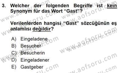 Turizm İçin Almanca 1 Dersi 2015 - 2016 Yılı (Vize) Ara Sınav Soruları 3. Soru