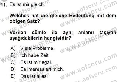 Turizm İçin Almanca 1 Dersi 2015 - 2016 Yılı (Final) Dönem Sonu Sınav Soruları 11. Soru
