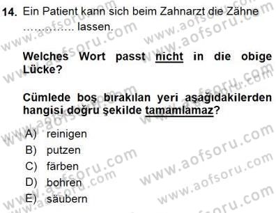 Turizm İçin Almanca 1 Dersi 2015 - 2016 Yılı (Final) Dönem Sonu Sınav Soruları 14. Soru