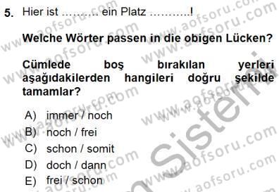 Turizm İçin Almanca 1 Dersi 2015 - 2016 Yılı (Final) Dönem Sonu Sınav Soruları 5. Soru