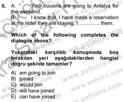 Turizm İçin Almanca 2 Dersi 2012 - 2013 Yılı (Vize) Ara Sınav Soruları 5. Soru