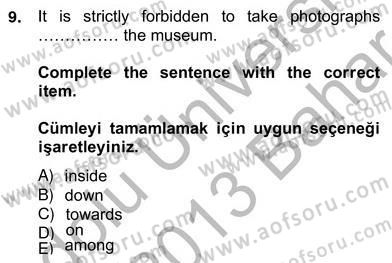 Turizm İçin Almanca 2 Dersi 2012 - 2013 Yılı (Vize) Ara Sınav Soruları 9. Soru