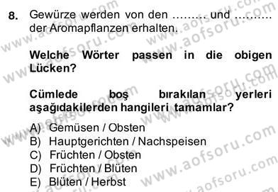 Turizm İçin Almanca 2 Dersi 2013 - 2014 Yılı (Vize) Ara Sınav Soruları 8. Soru