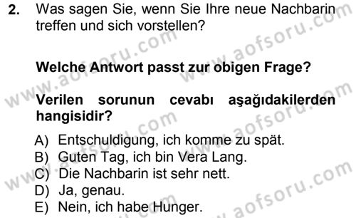 Almanca 1 Dersi 2012 - 2013 Yılı (Vize) Ara Sınavı 2. Soru