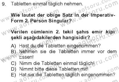 Almanca 1 Dersi 2012 - 2013 Yılı Tek Ders Sınav Soruları 9. Soru